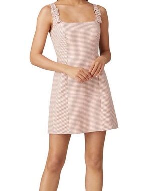 Alexa Chung Pink Gingham Square-Neck Mini Dress